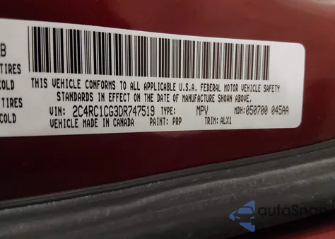 2013 Chrysler Town & Country Touring-L z USA, uszkodzony, nr VIN 2C4RC1CG3DR747519